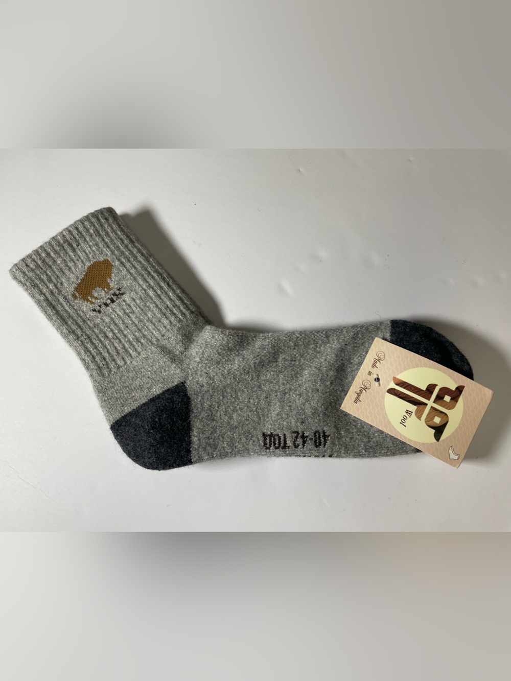 Grey yak wool blend Socks with Dark Charcoal Heel & Toe thermal 40-42 Mongolia
